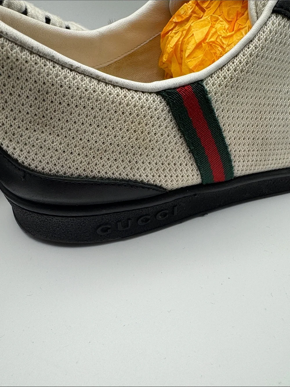 Gucci Vintage Low-Top Sneakers – Web Stripe – Leather & Mesh - Size US 7.5